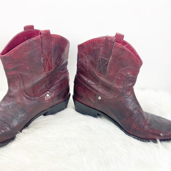 Franco Sarto 8 M Womens Red Leather Waco Short Cowgirl Boots - Picture 6 of 9